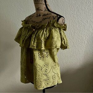 Green off shoulder eyelet top